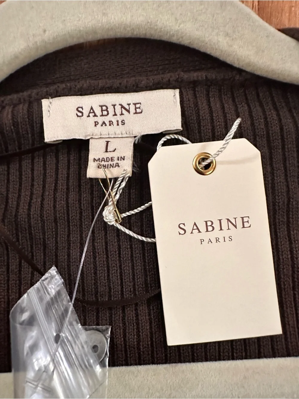 Sabine Brown Ribbed Cardigan with Black Lace-Trim Cami